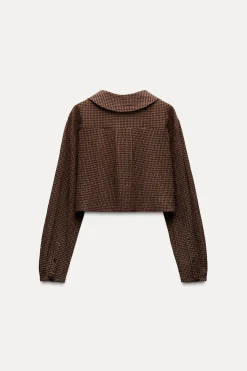 Hot CAMISA CROP CUADROS CUELLO BOBO Mujer Camisas / Blusas