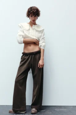 Online CAMISA CROP CUELLO BOBO Mujer Camisas / Blusas