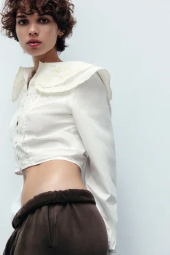 Online CAMISA CROP CUELLO BOBO Mujer Camisas / Blusas