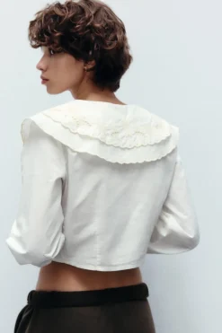 Online CAMISA CROP CUELLO BOBO Mujer Camisas / Blusas