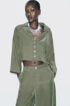 Hot CAMISA CROP FLUIDA Mujer Camisas / Blusas