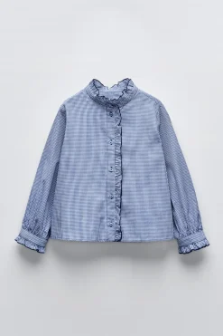 Niños ZARA 6 - 14 Años·Blusas / Camisas<CAMISA CUADRO VICHY VOLANTES