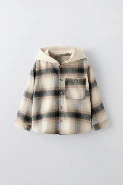 Niños ZARA 1½ - 6 Años·Camisas / Sobrecamisas<CAMISA CUADROS CAPUCHA