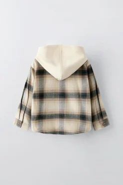 Niños ZARA 1½ - 6 Años·Camisas / Sobrecamisas<CAMISA CUADROS CAPUCHA