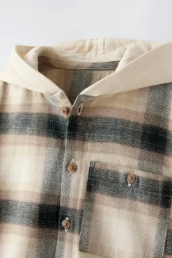 Niños ZARA 1½ - 6 Años·Camisas / Sobrecamisas<CAMISA CUADROS CAPUCHA