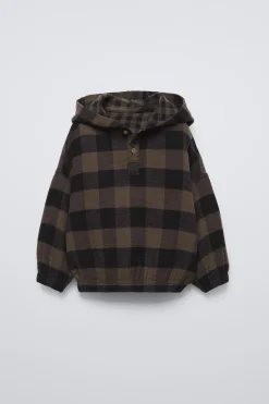 Niños ZARA 1½ - 6 Años·Camisas|1½ - 6 Años·Camisas / Sobrecamisas<CAMISA CUADROS CAPUCHA