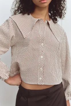 New CAMISA CUADROS CUELLO BOBO Mujer Camisas / Blusas