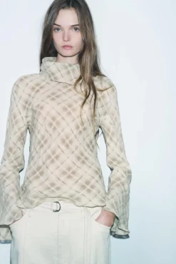 Online CAMISA CUADROS MEZCLA LINO ZW COLLECTION Mujer Camisas / Blusas