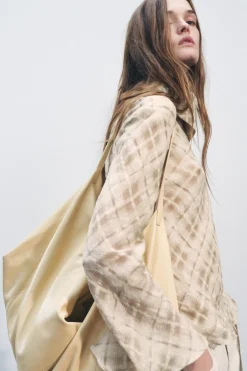 Online CAMISA CUADROS MEZCLA LINO ZW COLLECTION Mujer Camisas / Blusas