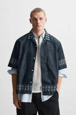 Hot CAMISA DENIM BORDADOS Hombre Camisas