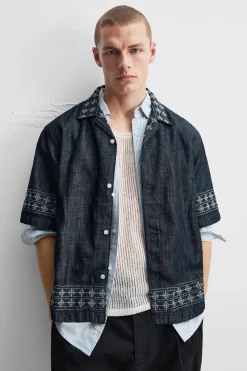 Hot CAMISA DENIM BORDADOS Hombre Camisas