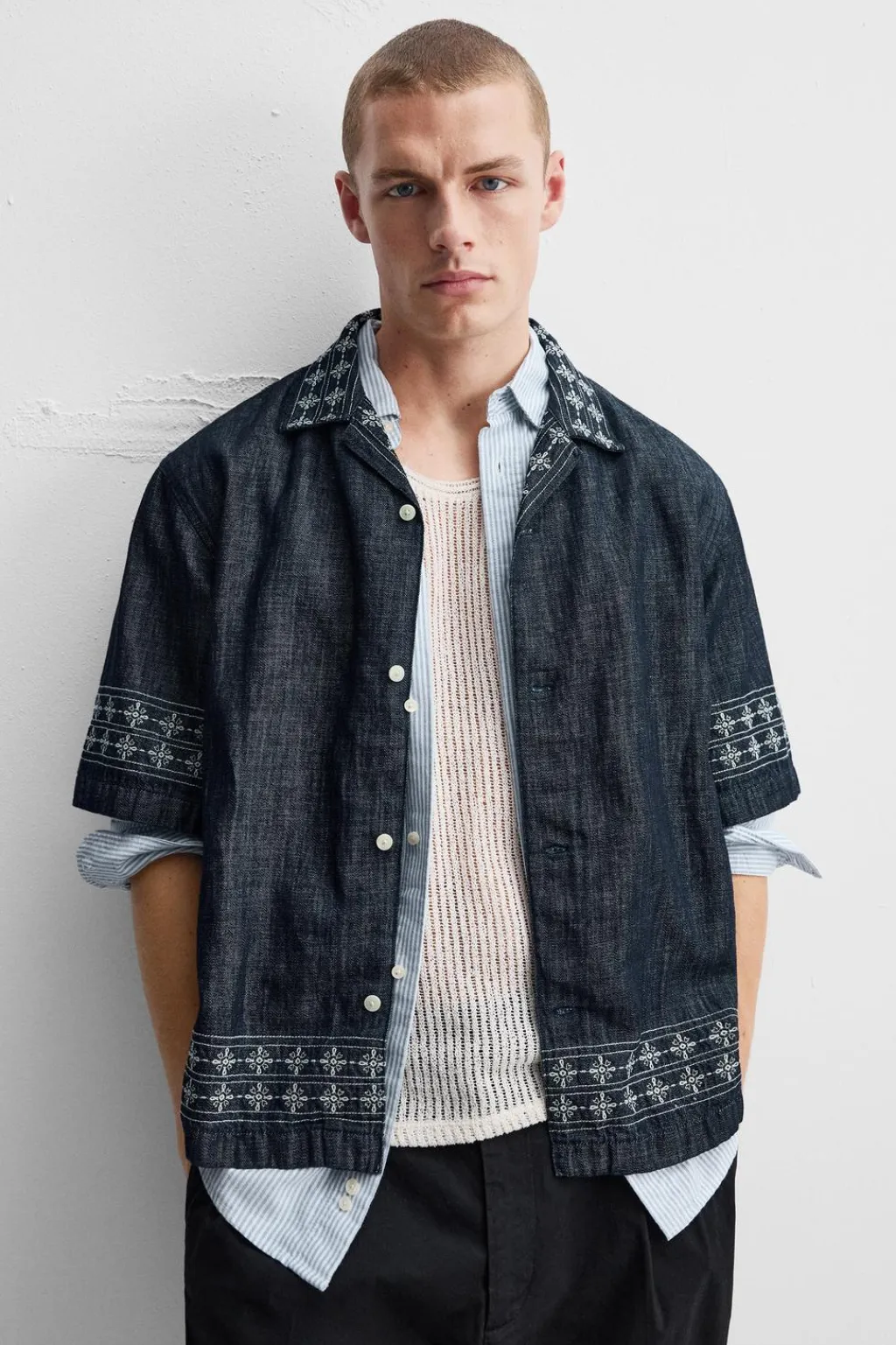 Hot CAMISA DENIM BORDADOS Hombre Camisas