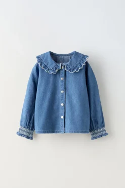 Niños ZARA 1½ - 6 Años·Camisas|1½ - 6 Años·Jeans / Denim<CAMISA DENIM CUELLO BORDADO