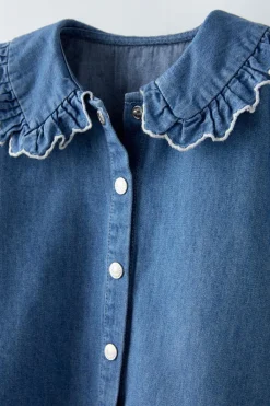 Niños ZARA 1½ - 6 Años·Camisas|1½ - 6 Años·Jeans / Denim<CAMISA DENIM CUELLO BORDADO