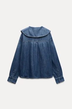 Clearance CAMISA DENIM TRF CUELLO BOBO Mujer Camisas / Blusas