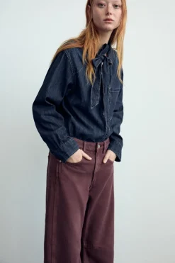 Clearance CAMISA DENIM TRF LAZO Mujer Camisas / Blusas