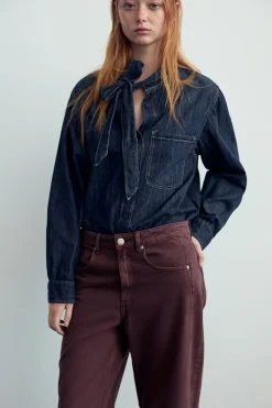 Clearance CAMISA DENIM TRF LAZO Mujer Camisas / Blusas