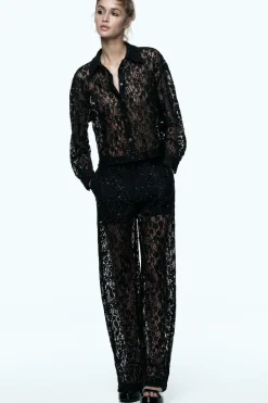 Discount CAMISA ENCAJE LENTEJUELAS Mujer Camisas / Blusas