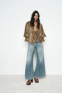 New CAMISA ESTAMPADO ANIMAL VOLANTES Mujer Camisas / Blusas