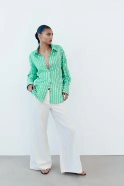 Online CAMISA OVERSIZE RAYAS POPELÍN Mujer Camisas / Blusas