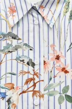 Hot CAMISA POPELÍN RAYAS PAJAROS Mujer Camisas / Blusas