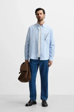 Fashion CAMISA RAYAS BOLSILLO Hombre Camisas