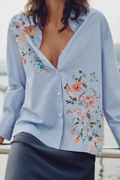 New CAMISA RAYAS PÁJAROS Mujer Camisas / Blusas