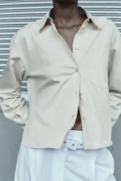 New CAMISA SARGA SATINADA Mujer Camisas / Blusas