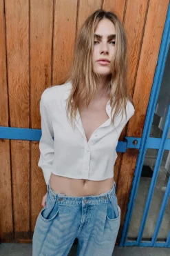 Online CAMISA SATINADA CROP Mujer Camisas / Blusas