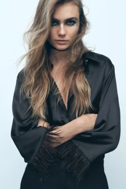 New CAMISA SATINADA PLUMAS Mujer Camisas / Blusas