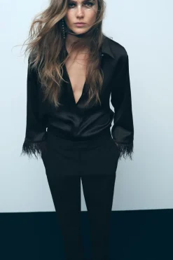 New CAMISA SATINADA PLUMAS Mujer Camisas / Blusas