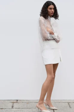 Fashion CAMISA SEMITRANSPARENTE ABALORIOS LENTEJUELAS Mujer Camisas / Blusas