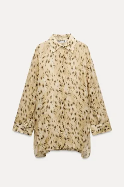 Fashion CAMISA SEMITRANSPARENTE ESTAMPADO ANIMAL ZW COLLECTION Mujer Camisas / Blusas