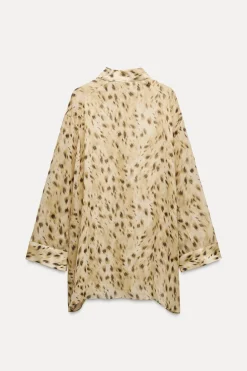 Fashion CAMISA SEMITRANSPARENTE ESTAMPADO ANIMAL ZW COLLECTION Mujer Camisas / Blusas