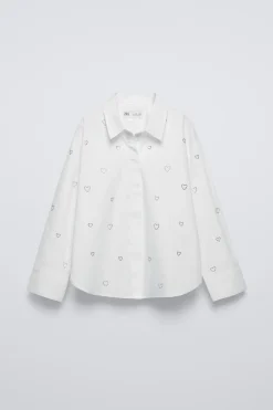 Niños ZARA 6 - 14 Años·Blusas / Camisas<CAMISA STRASS CORAZONES