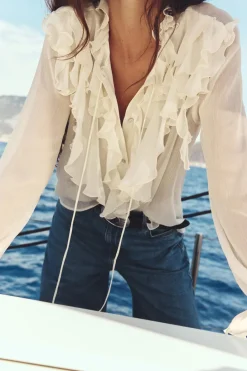 Sale CAMISA VOLANTES LAZADAS Mujer Camisas / Blusas