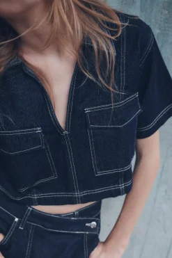 Fashion CAMISA Z1975 DENIM CROPPED Mujer Camisas / Blusas