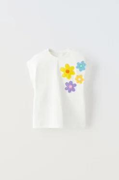 Niños ZARA 1½ - 6 Años·Camisetas|6 - 18 Meses·Camisetas<CAMISETA APLIQUE FLORES