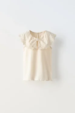 Niños ZARA 1½ - 6 Años·Camisetas|6 - 18 Meses·Camisetas<CAMISETA CUELLO LAZO BORDADO