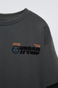 Niños ZARA 1½ - 6 Años·Camisetas|6 - 18 Meses·Camisetas<CAMISETA DOBLE MANGA LOGO FLOCK