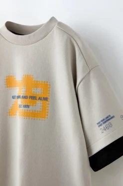 Niños ZARA 6 - 14 Años·Camisetas|6 - 14 Años·Deporte / Chándal<CAMISETA DOBLEMANGA TEXTO RELIEVE