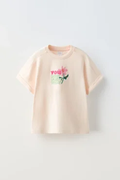 Niños ZARA 6 - 14 Años·Camisetas<CAMISETA FLOR TEXTO