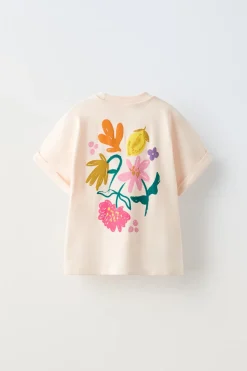 Niños ZARA 6 - 14 Años·Camisetas<CAMISETA FLOR TEXTO