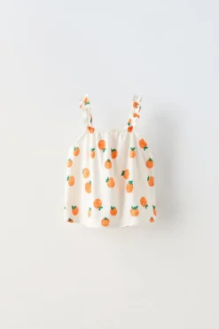 Niños ZARA 6 - 18 Meses·Conjuntos|6 - 18 Meses·Camisetas<CAMISETA MANDARINAS TEXTO BORDADO