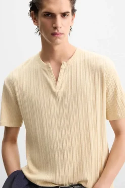 Clearance CAMISETA PLISADA CUELLO BOTONES Hombre Camisetas