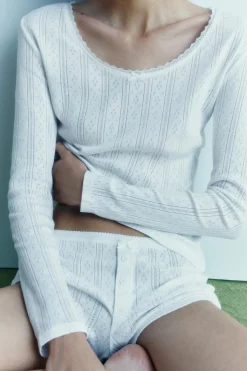 Fashion CAMISETA POINTELLE PUNTILLA Mujer Camisas / Blusas|Lenceria