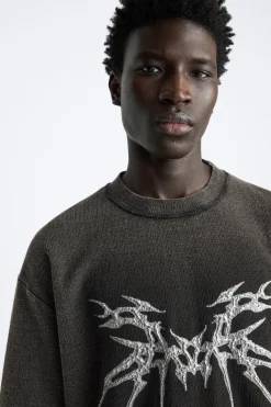 Clearance CAMISETA PUNTO ESTAMPADO RELIEVE Hombre Jerséis / Chaquetas|Camisetas