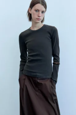 Clearance CAMISETA RIB EFECTO LAVADO MANGA LARGA Mujer Sudaderas / Joggers|Camisetas