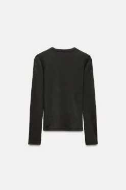 Clearance CAMISETA RIB EFECTO LAVADO MANGA LARGA Mujer Sudaderas / Joggers|Camisetas