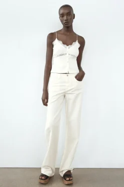 Sale CAMISETA RIB ENCAJE BOTONES Mujer Tops / Bodies